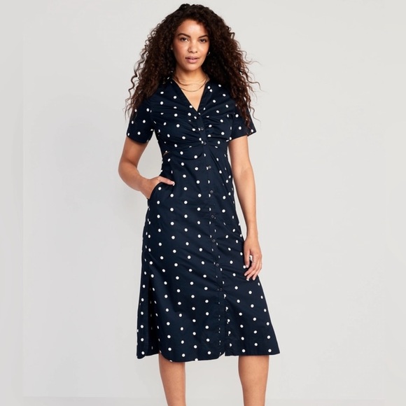 Old Navy Dresses & Skirts - Polka Dot Midi Shirt Dress with Cutouts